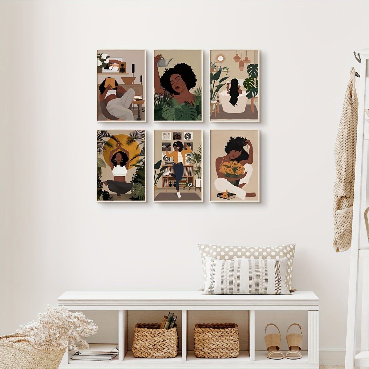 6pcs Black Woman Art, Black Art, Black Girl Art, Black Woman Wall Art, Canvas Wall Art For Living Room, Bedroom Wall Decor, Room Decor, Room Decor, No Frame